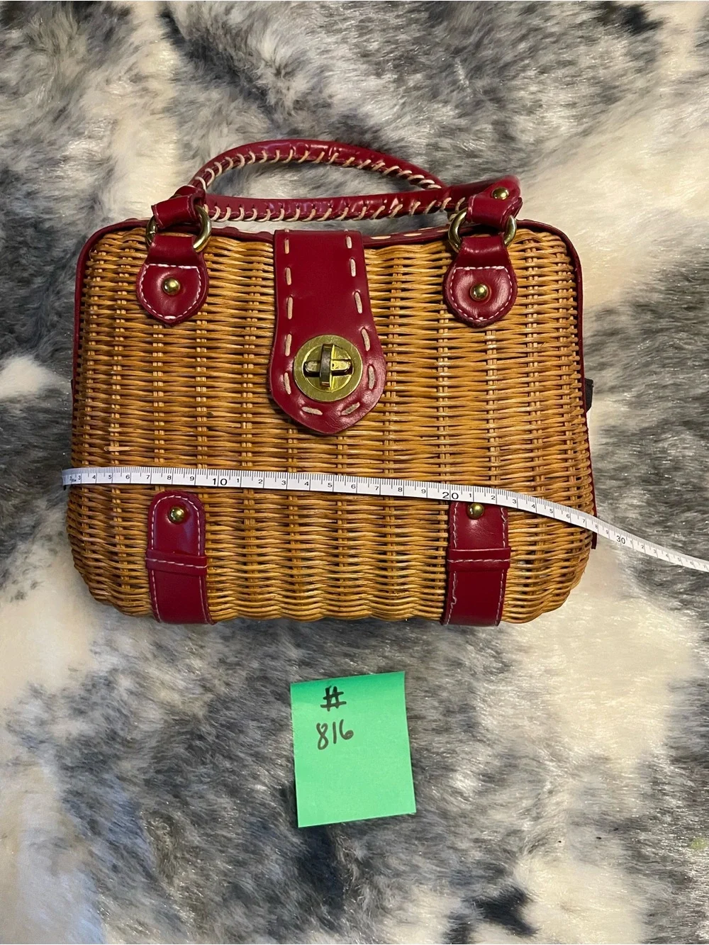 Patricia Nash Wicket Basket Handbag Red Leather Trim Satchel